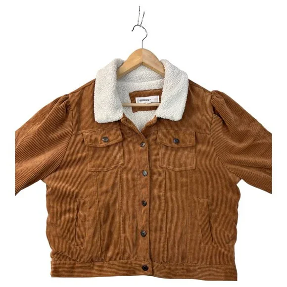 Andrea Womens Corduroy Brown Sherpa Lined Truckers Jacket Sz XL Retro Cowgirl - Picture 3 of 16